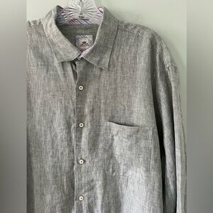 Peter Millar grey linen button down shirt size large